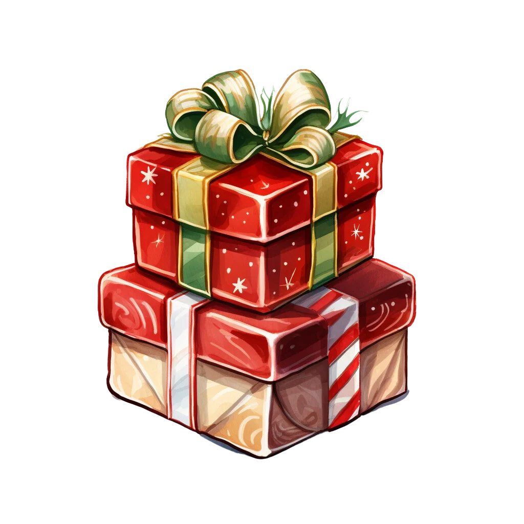 Festive Christmas Gift Stack Clipart with Elegant Ribbons and Starry Texture