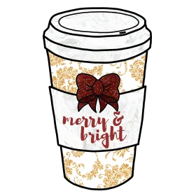 Festive Holiday Coffee Cup Clipart with Sparkling Merry and Bright Design