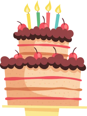 Festive Two-Tier Birthday Cake Clipart with Candles and Cherries