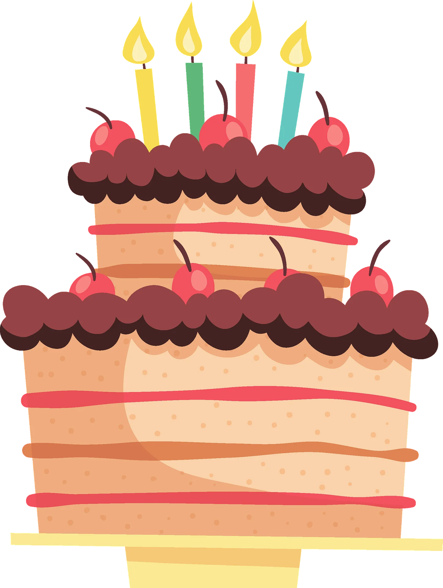 Festive Two-Tier Birthday Cake Clipart with Candles and Cherries
