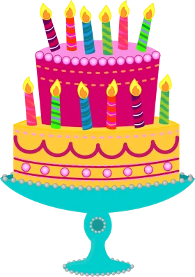 Festive Two-Tier Birthday Cake Clipart with Colorful Candles and Decorative Stand