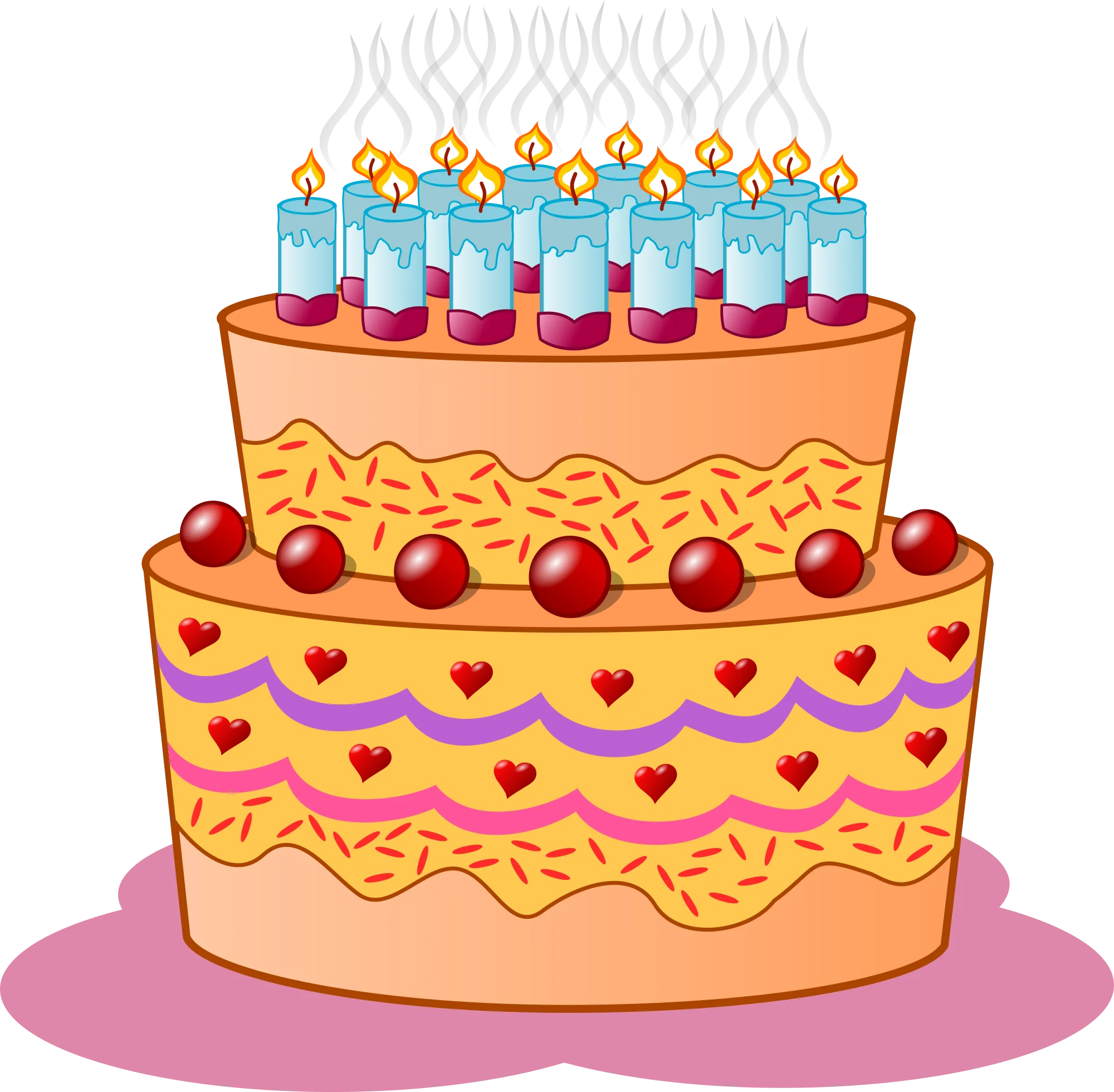 Festive Two-Tier Birthday Celebration Cake Clipart with Colorful Candles