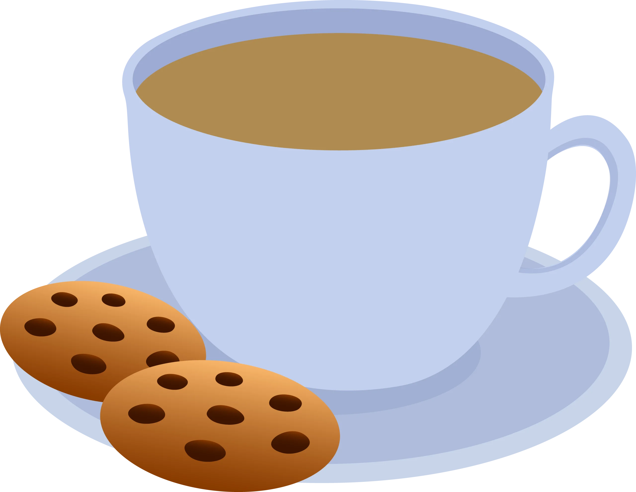 Serene Blue Coffee Cup Clipart with Chocolate Chip Cookies on Soft Background