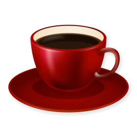 Sleek Crimson Ceramic Coffee Cup and Saucer Clipart with Glossy Finish