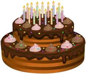 Two-Tier Chocolate Birthday Cake Clipart with Colorful Candles and Frosting