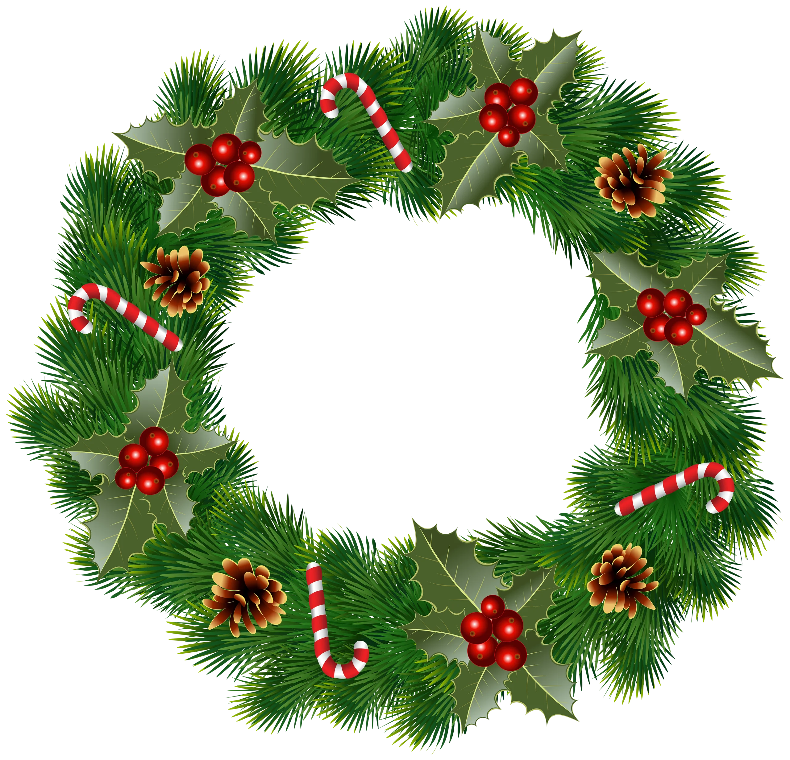 Festive Christmas Wreath Clipart with Traditional Holiday Decorative Elements