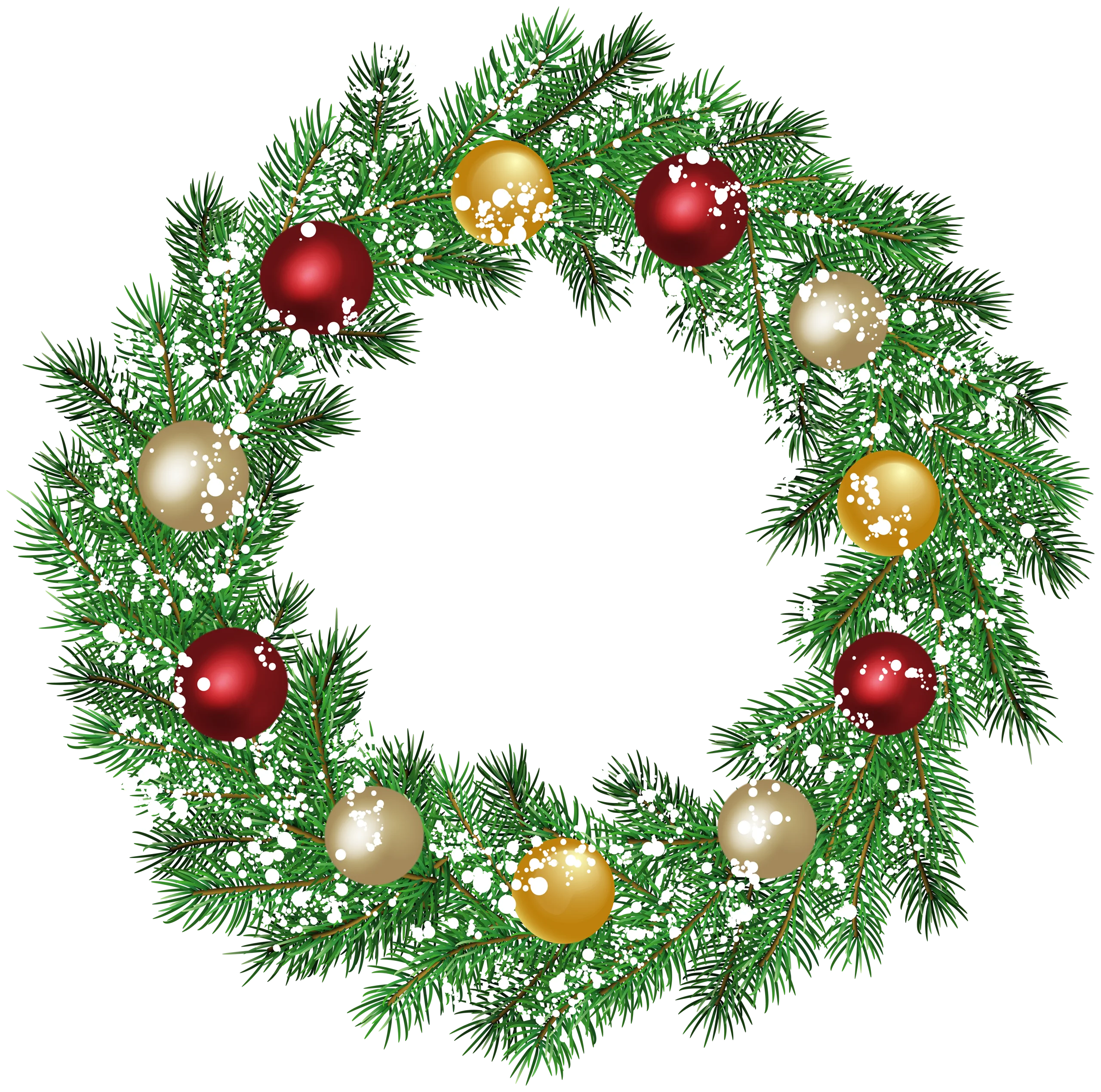 Festive Christmas Wreath Clipart with Shimmering Ornaments and Pine Branches