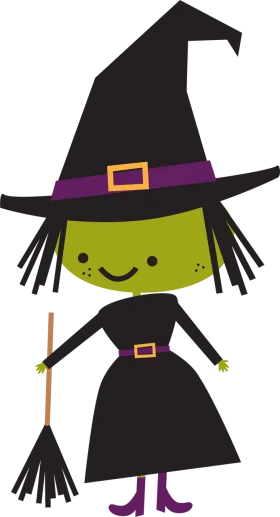 Adorable Green-Faced Witch Clipart with Playful Cartoon Style Design