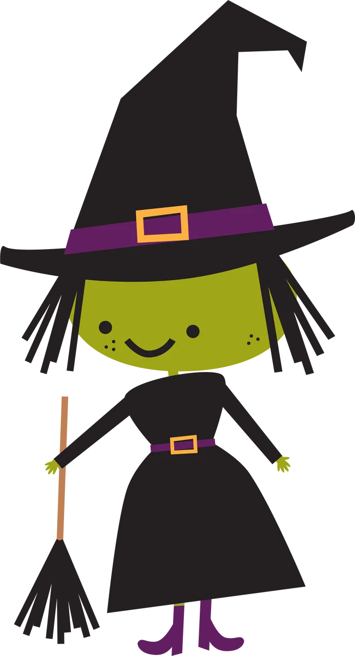 Adorable Green-Faced Witch Clipart with Playful Cartoon Style Design