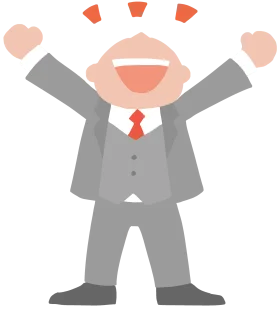 Cheerful Professional in Gray Suit Celebrating Success with Enthusiastic Clipart Style