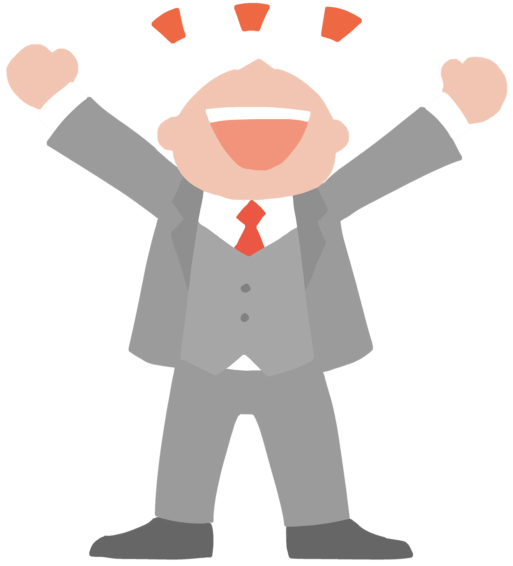 Cheerful Professional in Gray Suit Celebrating Success with Enthusiastic Clipart Style