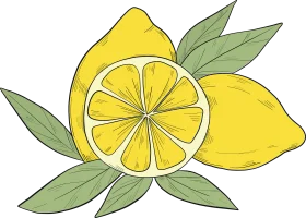 Fresh Organic Lemon Clipart Illustration with Sliced and Whole Fruits