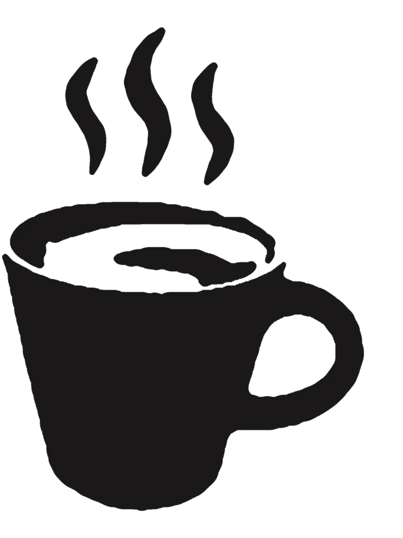 Minimalist Black and White Steaming Coffee Cup Clipart Design with Wavy Aroma