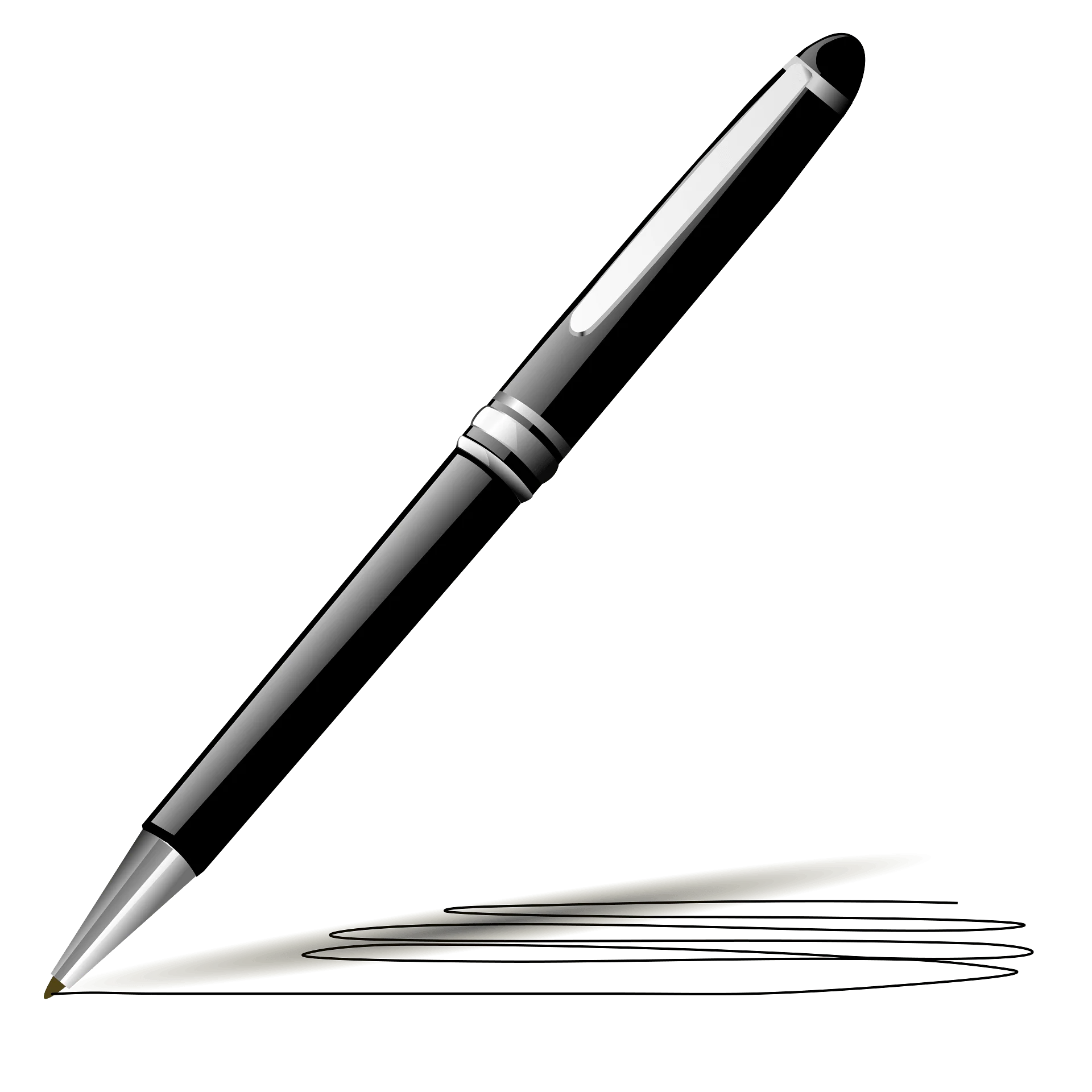 Sleek Professional Black Ballpoint Pen Clipart with Elegant Silver Accents