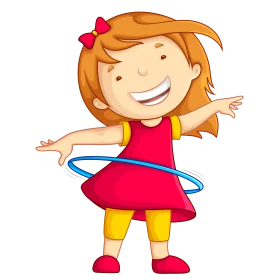 Cheerful Cartoon Girl Playing with Blue Hula Hoop Clipart Illustration