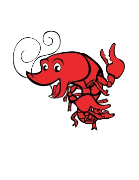 Cheerful Red Lobster Clipart Design with Playful Cartoon Style and Swirling Details