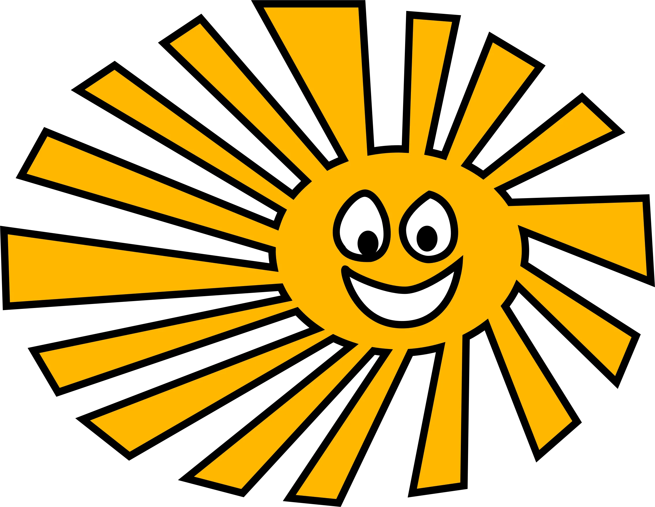 Cheerful Yellow Sunshine Clipart with Radiant Beaming Cartoon Face