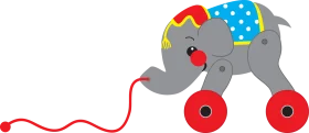 Charming Whimsical Wooden Pull-Along Elephant Clipart with Playful Design