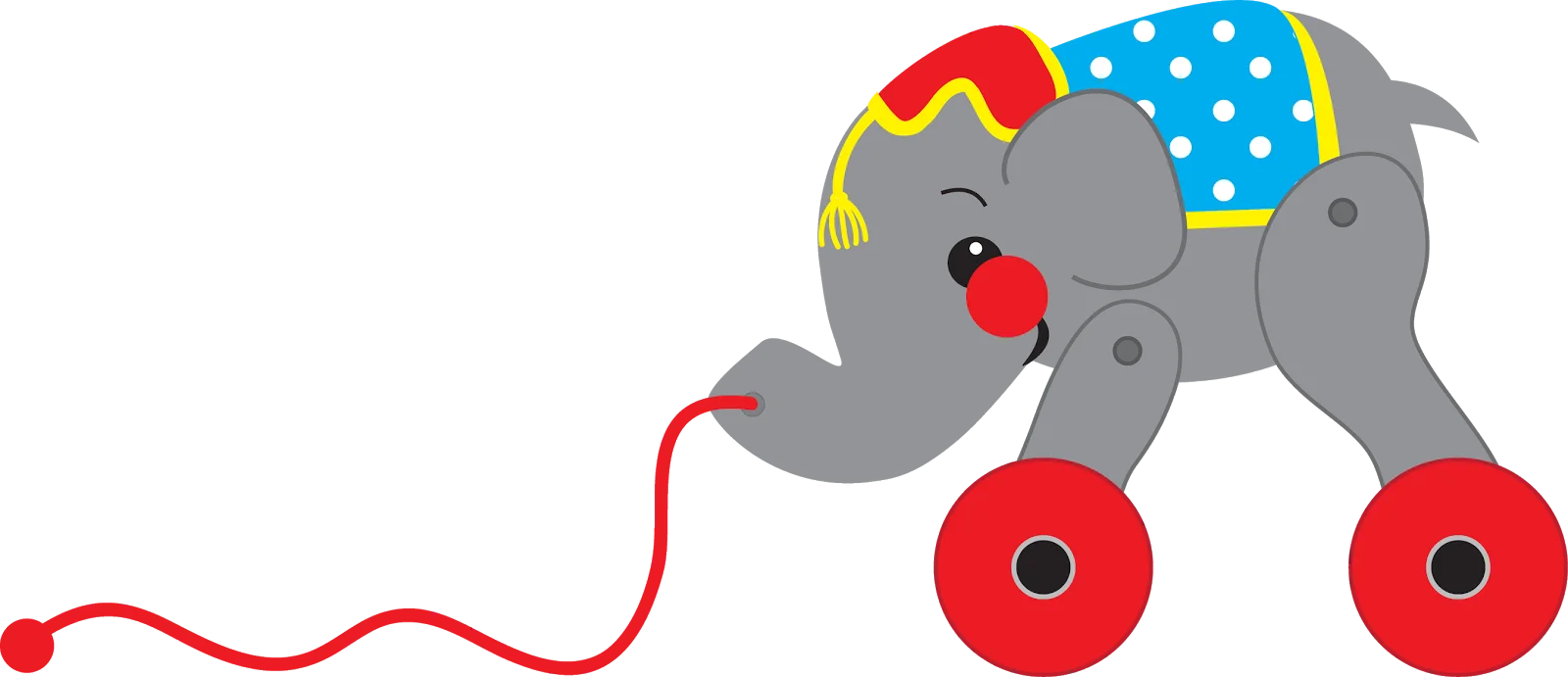 Charming Whimsical Wooden Pull-Along Elephant Clipart with Playful Design