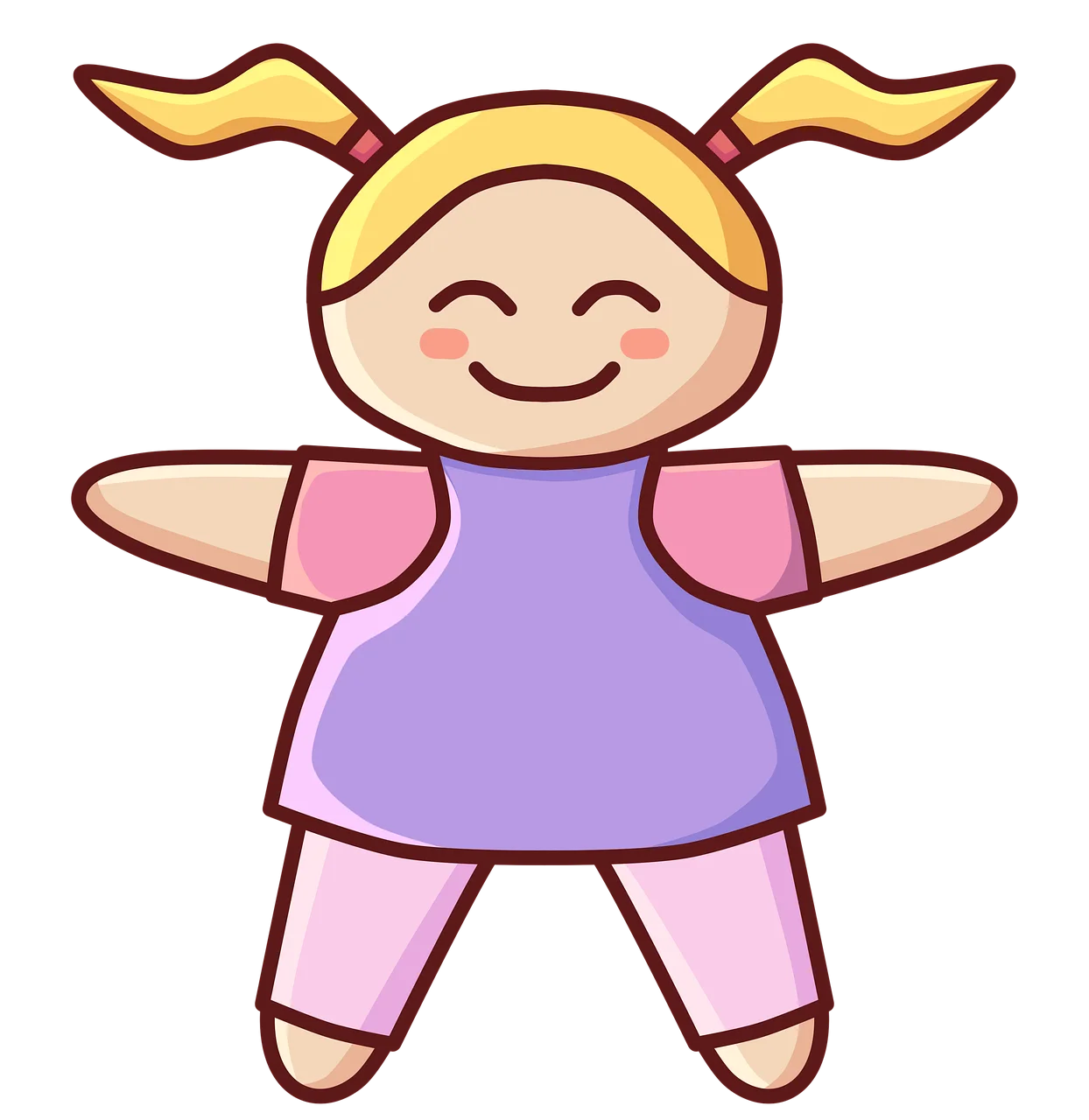 Cheerful Stick Figure Girl Clipart with Pigtails in Playful Pose