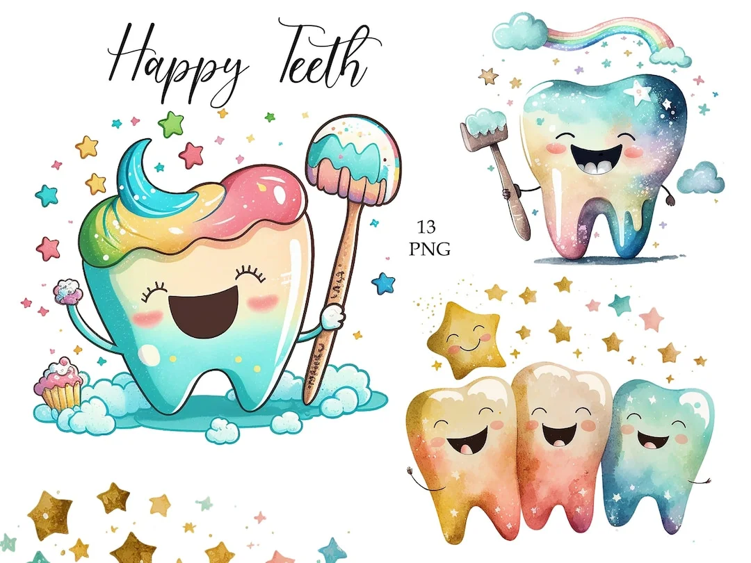 Adorable Whimsical Dental Health Cartoon Teeth Clipart Collection with Playful Characters