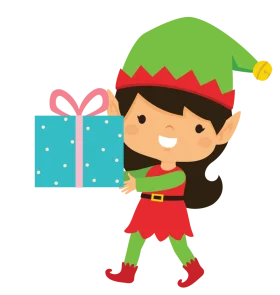Cheerful Christmas Elf Clipart Delivering a Festive Wrapped Gift with Excitement
