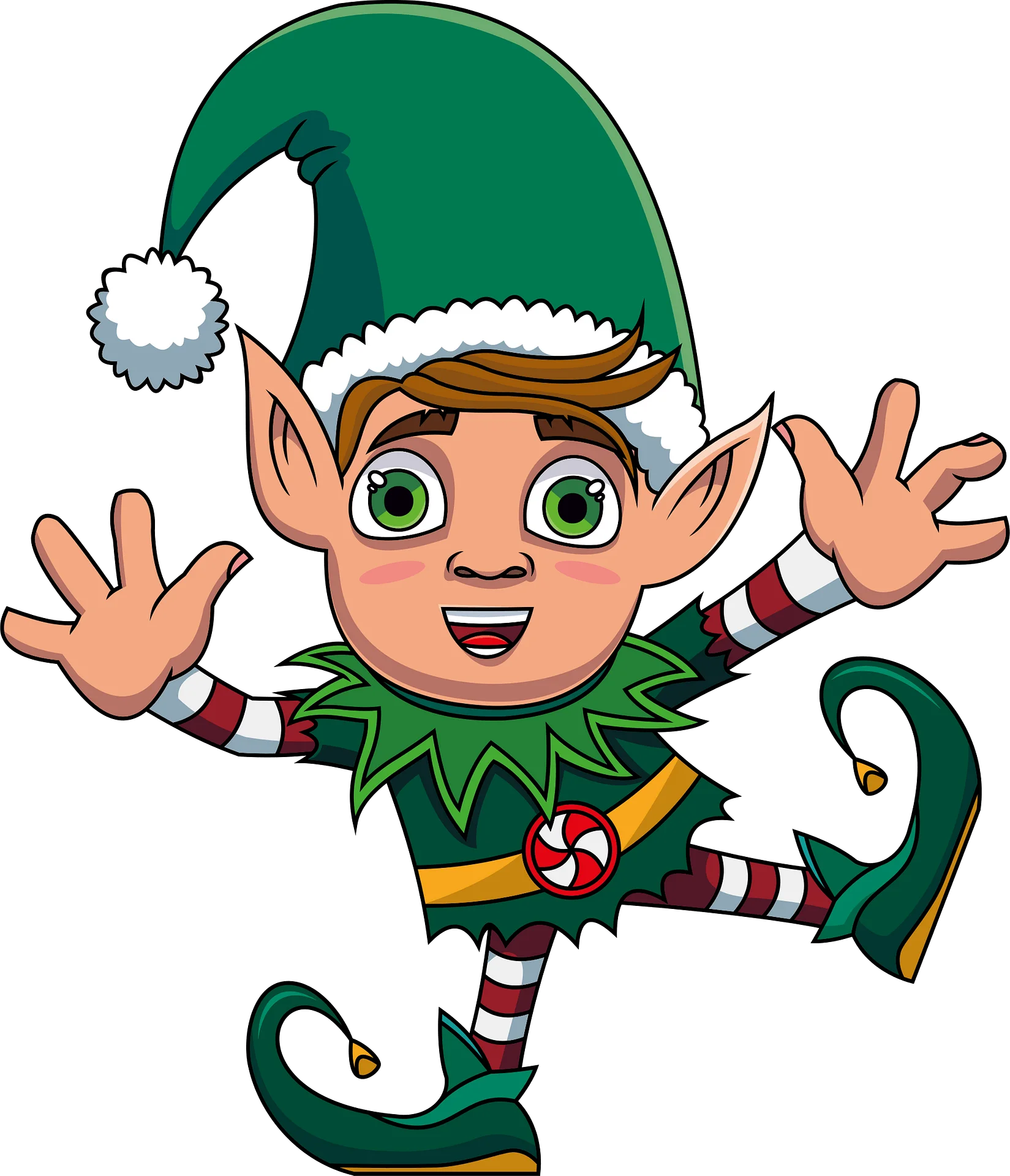 Cheerful Christmas Elf Clipart - Festive Holiday Helper with Playful Pose