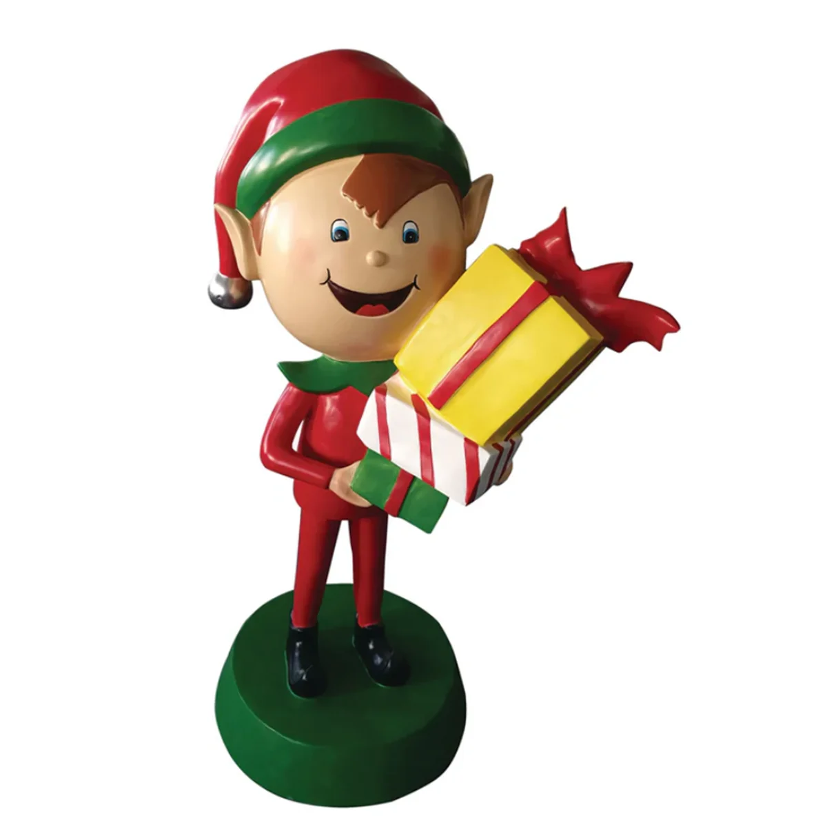 Cheerful Christmas Elf Clipart Figurine Holding Festive Gift Present