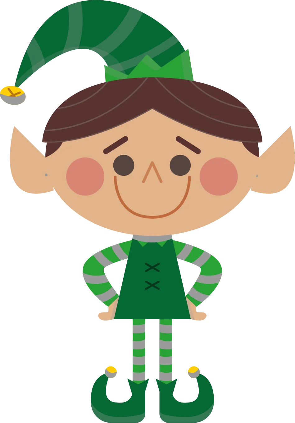 Cheerful Green Christmas Elf Clipart with Whimsical Pointed Hat and Shoes