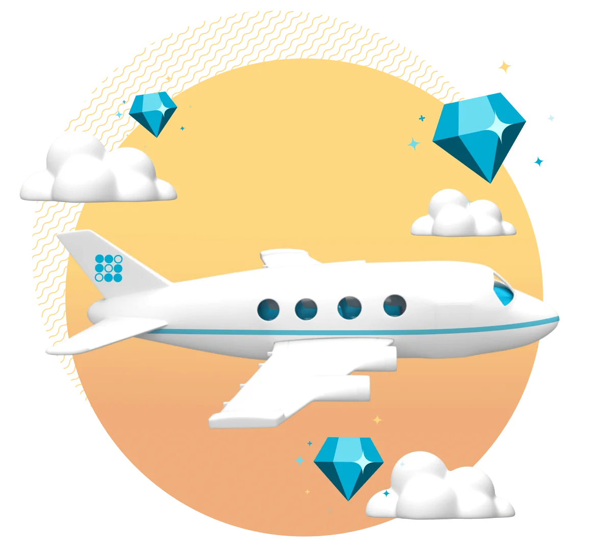 Elegant Private Jet Soaring Through Serene Skies with Diamond Accents Clipart