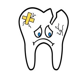 Sad and Damaged Tooth Clipart Illustration with Bandage and Crack