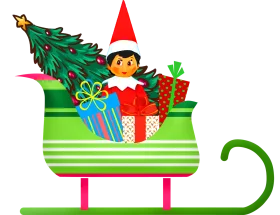 Whimsical Christmas Elf Clipart Riding Festive Green Sleigh with Presents