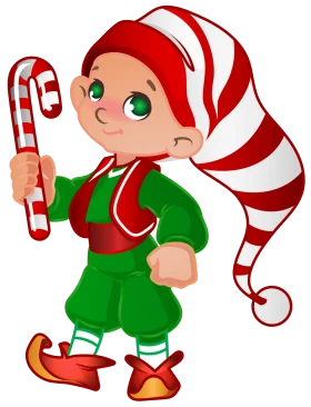 Whimsical Christmas Elf Clipart with Candy Cane and Festive Outfit