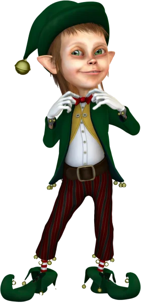 Whimsical Christmas Elf Clipart with Mischievous Grin and Festive Attire
