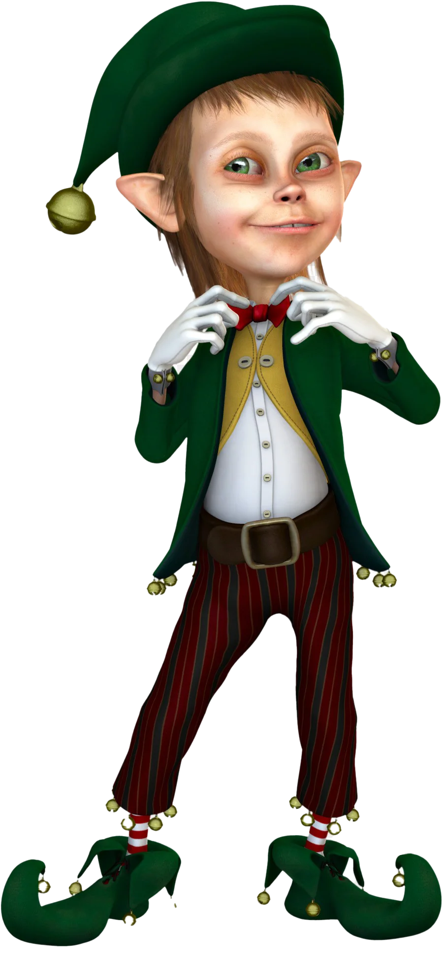 Whimsical Christmas Elf Clipart with Mischievous Grin and Festive Attire
