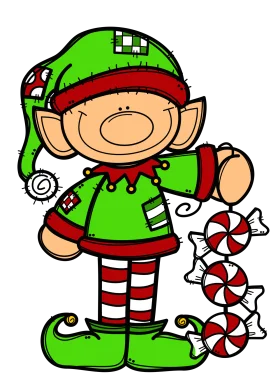 Whimsical Christmas Elf Clipart with Peppermint Candy and Playful Outfit