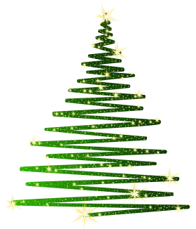 Artistic Green Glittering Christmas Tree Clipart with Sparkling Star Ornaments