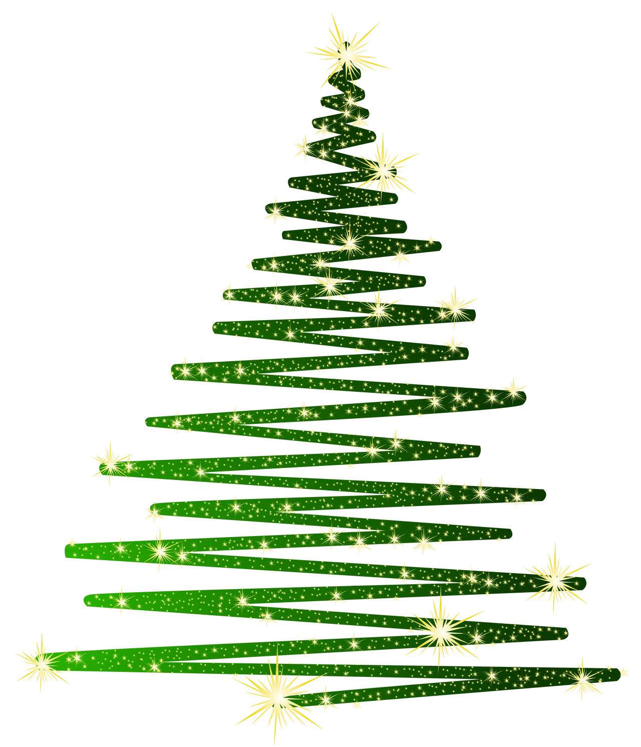 Artistic Green Glittering Christmas Tree Clipart with Sparkling Star Ornaments