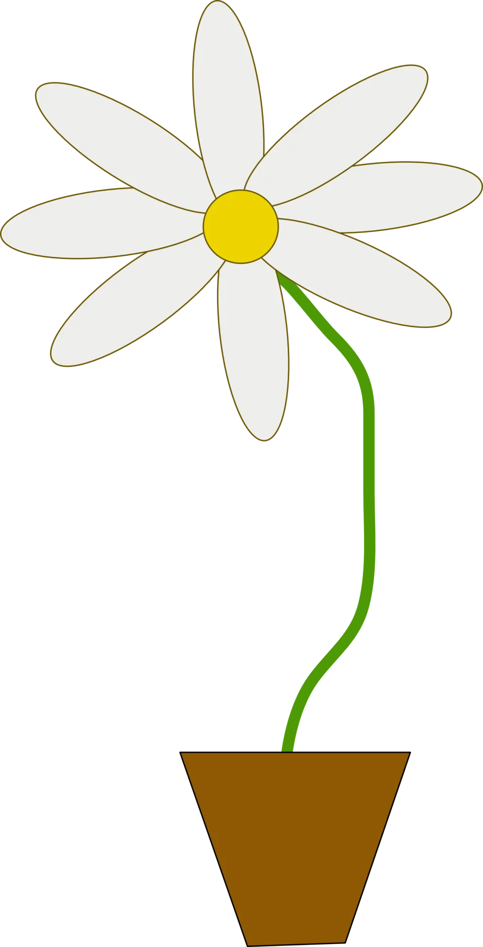 Charming White Daisy Clipart with Gentle Green Stem in Earthy Pot