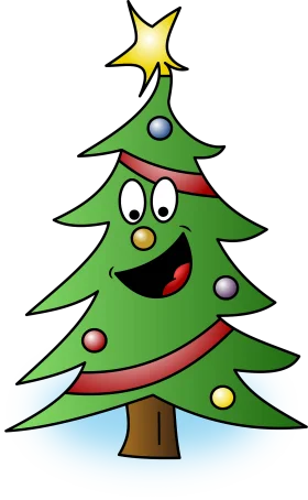 Cheerful Cartoon Christmas Tree Clipart with Adorable Animated Expression