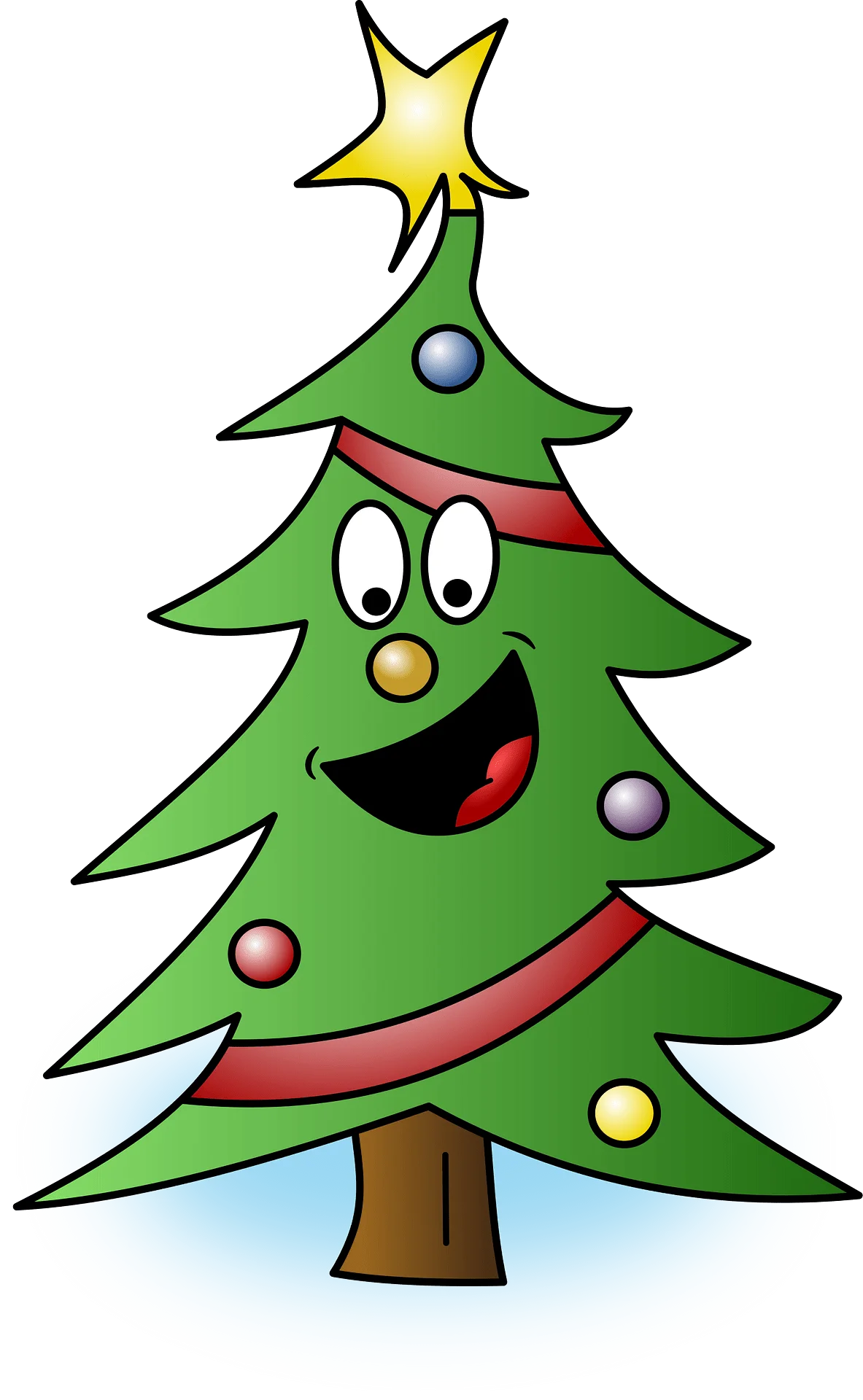 Cheerful Cartoon Christmas Tree Clipart with Adorable Animated Expression