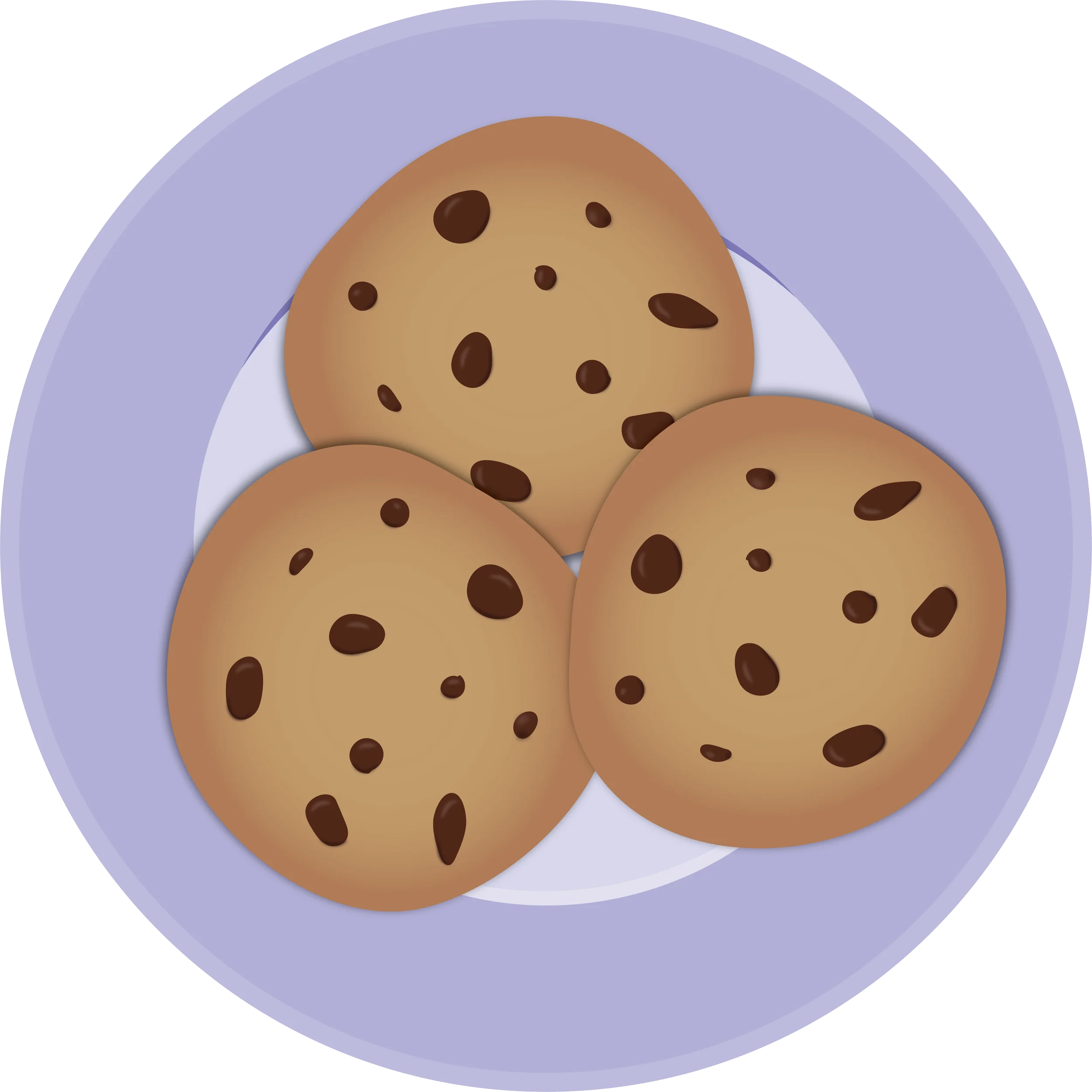 Classic Chocolate Chip Cookies Clipart Design with Soft Lavender Background