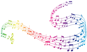Colorful Musical Notes Clipart Swirling in Rainbow Spectrum Design