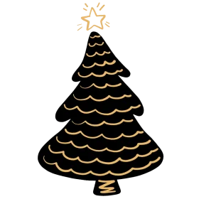 Elegant Black and Gold Wavy Christmas Tree Clipart with Starry Topper