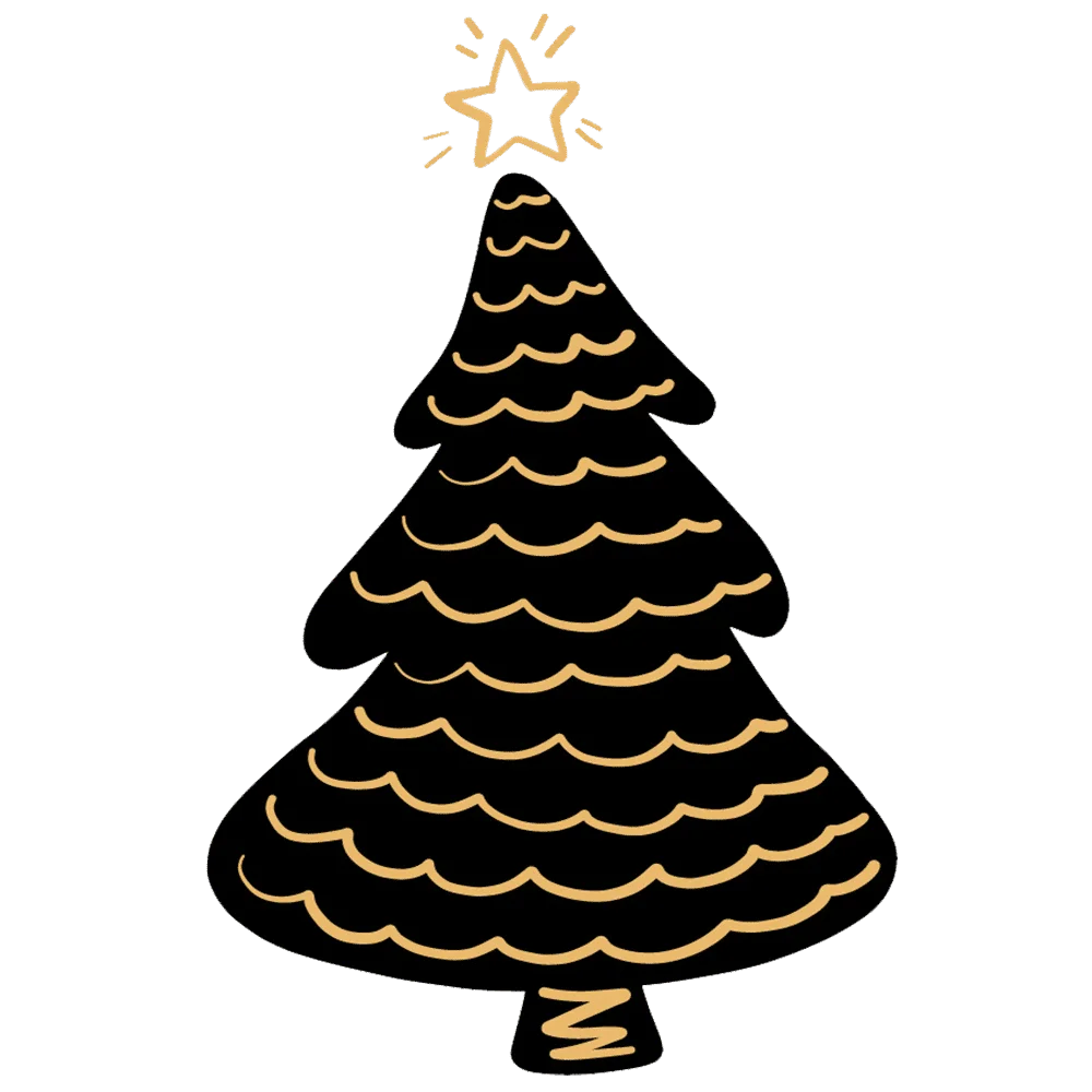 Elegant Black and Gold Wavy Christmas Tree Clipart with Starry Topper