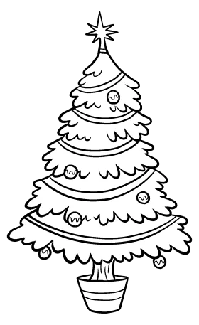 Elegant Black and White Christmas Tree Clipart with Decorative Ornaments and Star
