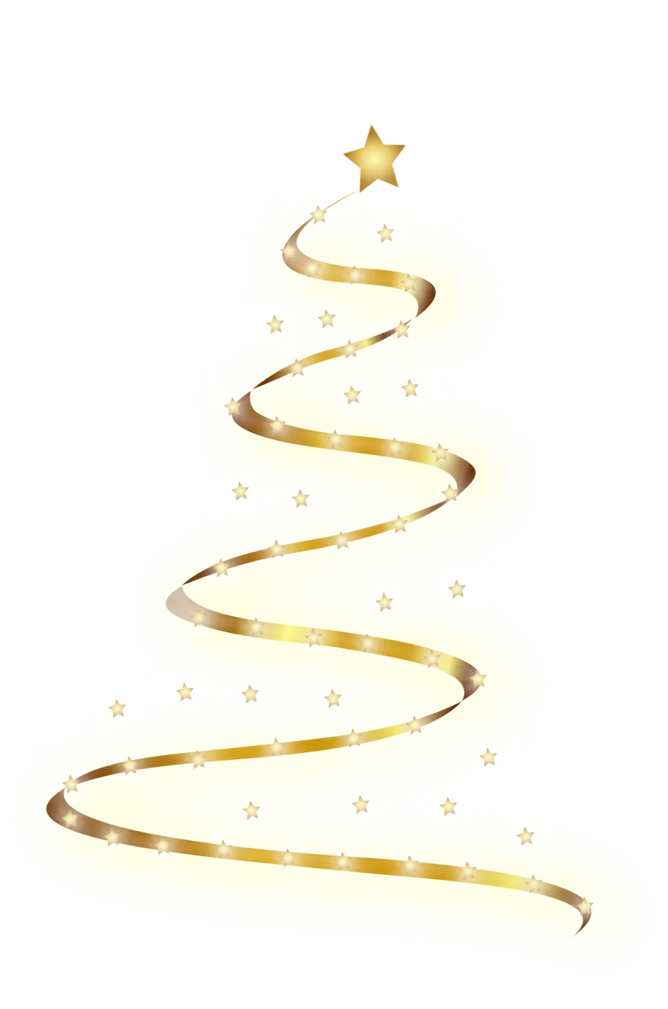 Elegant Golden Spiral Christmas Tree Clipart with Twinkling Star Accent