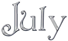 Elegant Silver Metallic July Clipart with Decorative Swirling Typography