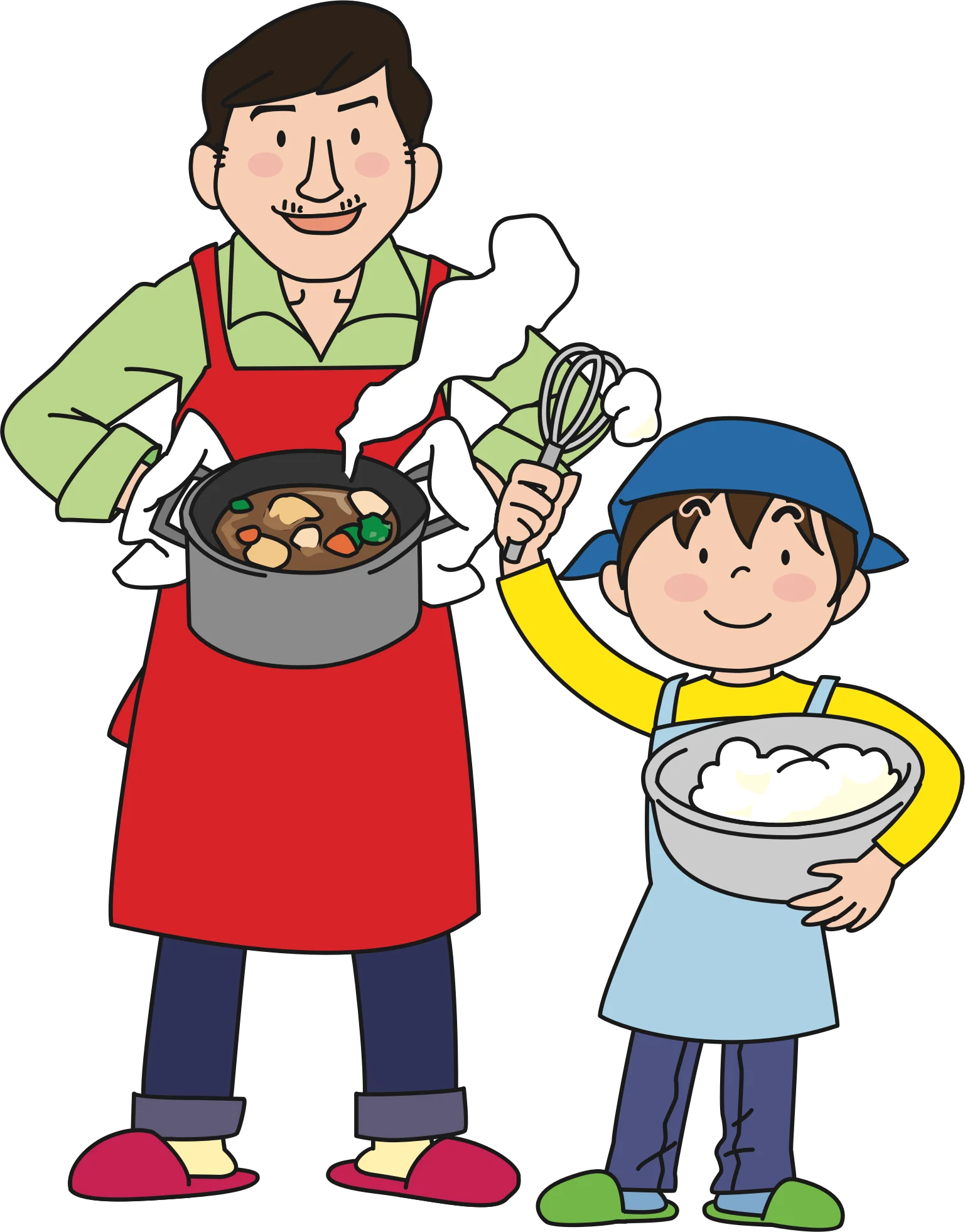 Father and Son Cooking Together: A Delightful Kitchen Helpers Clipart Scene