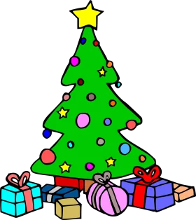 Festive Christmas Tree Clipart with Colorful Wrapped Presents Underneath